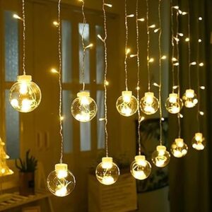 One94Store 12 Wish Ball Curtain LED String Lights – Pack of 1, 3 Meter Warm White Curtain Light with 108 LEDs & 8 Flash Modes for Window, Room, Diwali & Festival Decoration