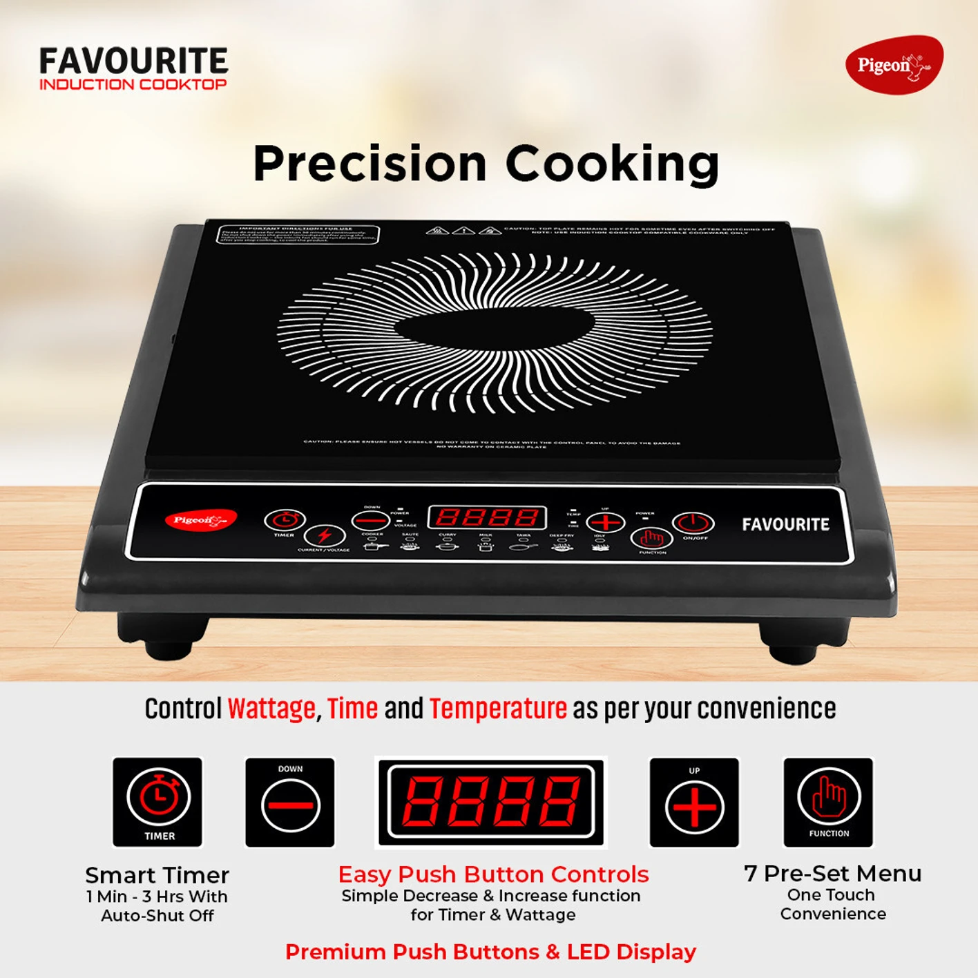 Pigeon1800 W Induction Cooktop Push Button (Black, Favourite) - Image 12