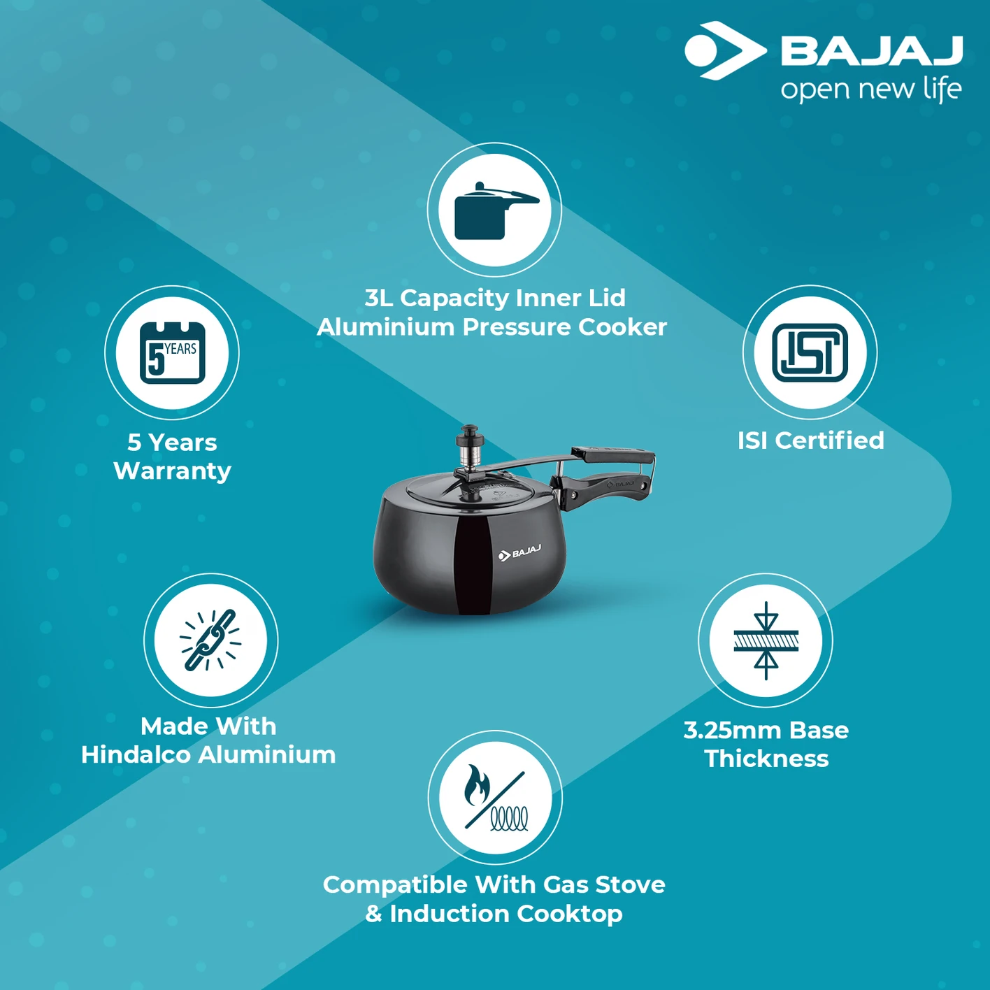 BAJAJ New Shakti 3HD HA Handi With IB 3 L Induction Bottom Pressure Cooker (Hard Anodized) - Image 13