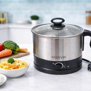 MANVIK Capture 1.2 L Multi-Cook Electric Kettle with Steamer | 650W |304 Stainless Steel Inner Body|Cooks Noodles, Rice, Milk | Cool-Touch Body | 1 Years warranty (White)