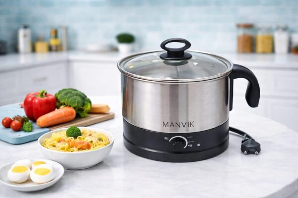 MANVIK Capture 1.2 L Multi-Cook Electric Kettle with Steamer | 650W |304 Stainless Steel Inner Body|Cooks Noodles, Rice, Milk | Cool-Touch Body | 1 Years warranty (White)