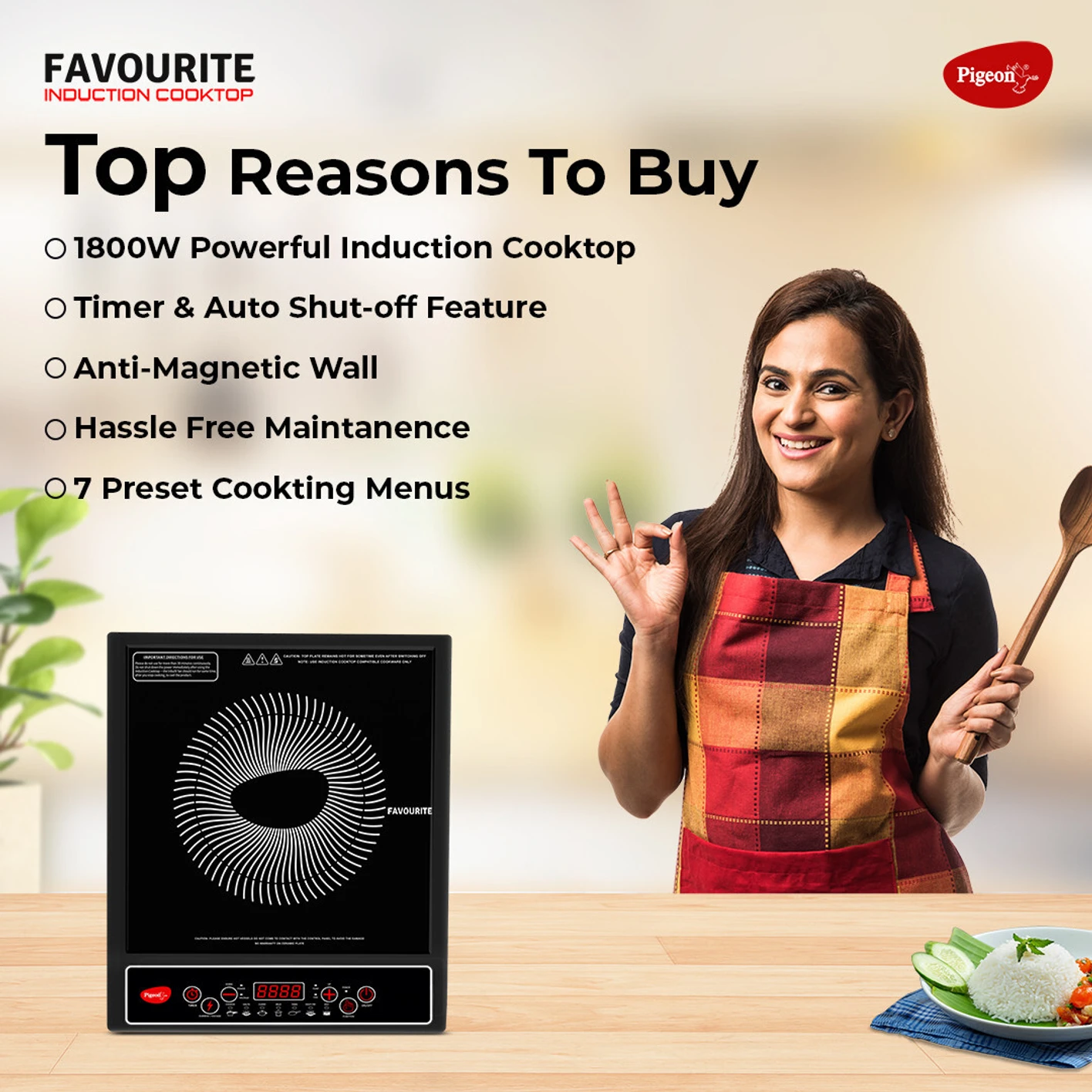 Pigeon1800 W Induction Cooktop Push Button (Black, Favourite) - Image 7