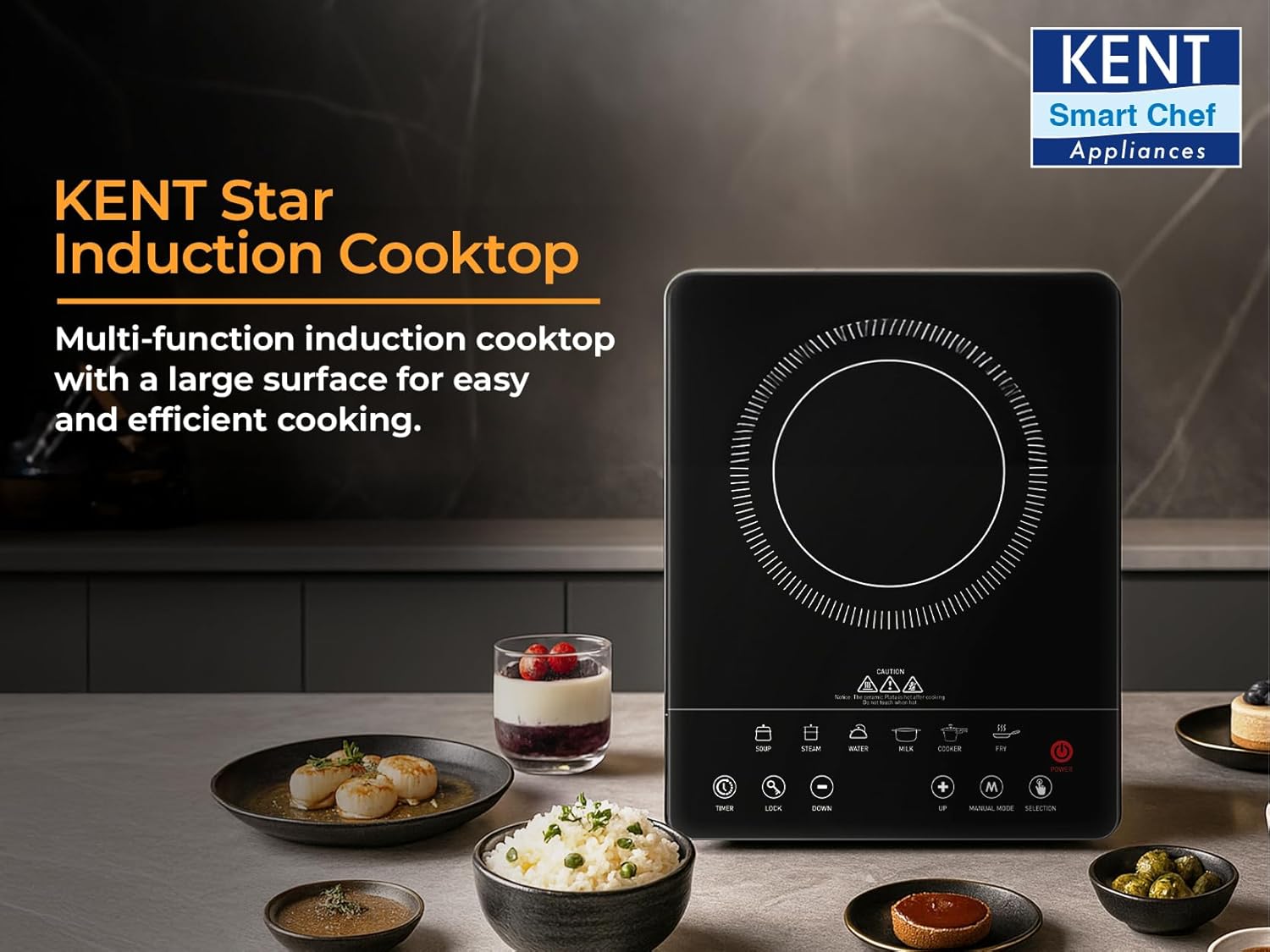 KENT Star Induction Cooktop 3000W | 6 Preset Menu | Full Microcrystalline Glass |Feather Touch Buttons & LED Display |Milk Boiling & Turbo Cooking... - Image 8