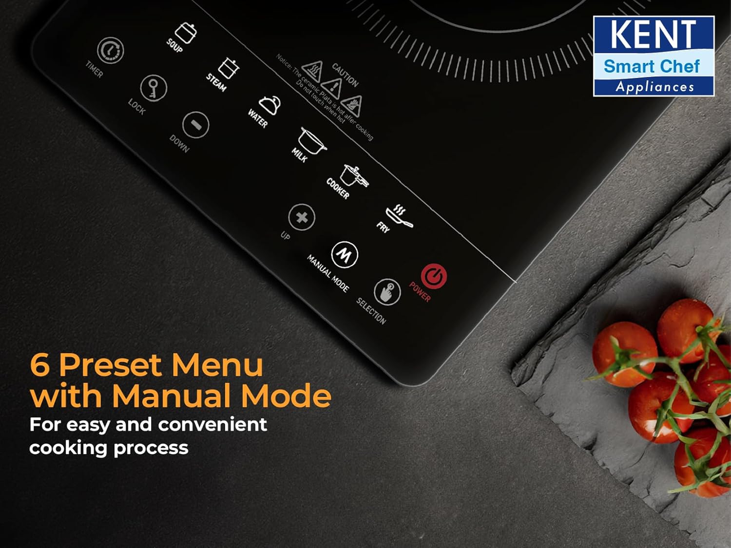 KENT Star Induction Cooktop 3000W | 6 Preset Menu | Full Microcrystalline Glass |Feather Touch Buttons & LED Display |Milk Boiling & Turbo Cooking... - Image 7