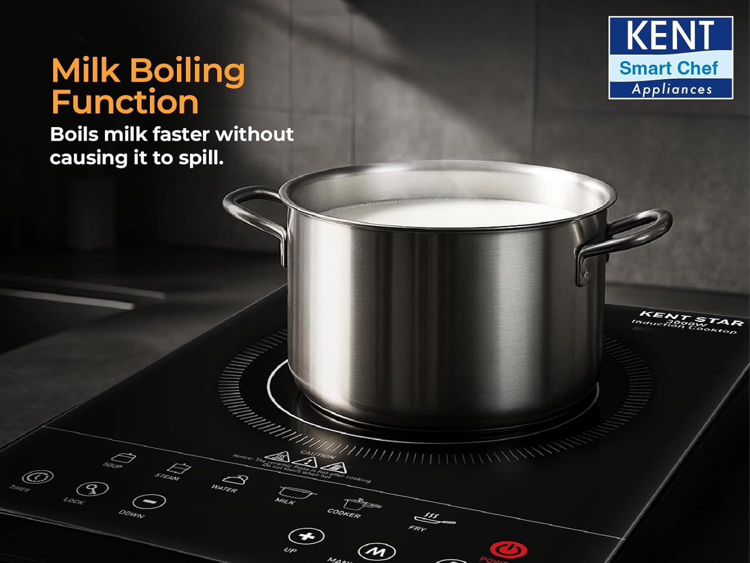 KENT Star Induction Cooktop 3000W | 6 Preset Menu | Full Microcrystalline Glass |Feather Touch Buttons & LED Display |Milk Boiling & Turbo Cooking... - Image 6