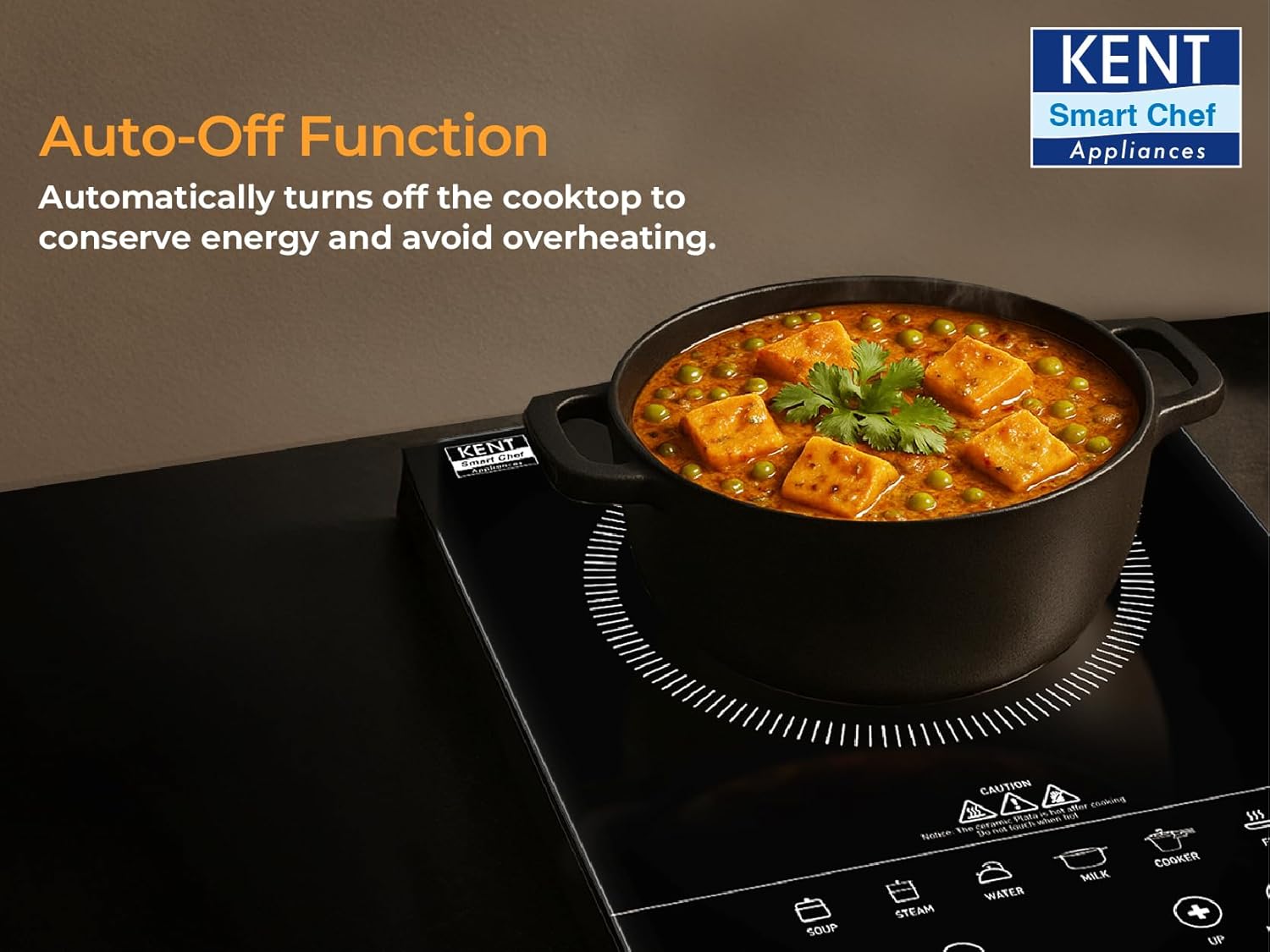 KENT Star Induction Cooktop 3000W | 6 Preset Menu | Full Microcrystalline Glass |Feather Touch Buttons & LED Display |Milk Boiling & Turbo Cooking... - Image 5
