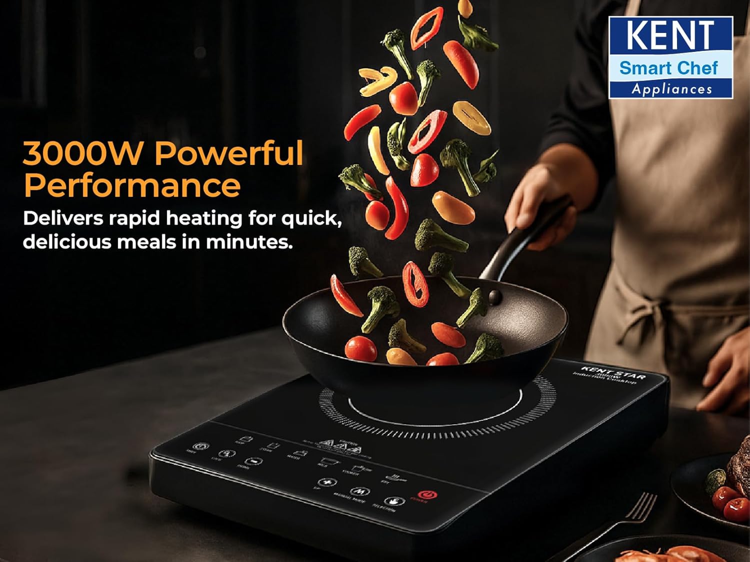 KENT Star Induction Cooktop 3000W | 6 Preset Menu | Full Microcrystalline Glass |Feather Touch Buttons & LED Display |Milk Boiling & Turbo Cooking... - Image 4