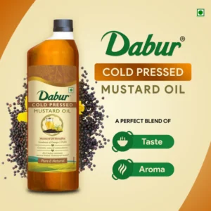 Dabur Cold Pressed Mustard Oil | Rich in Omega 3 & 6 | Healthy, Pure & Flavorful Cooking Oil - 1L