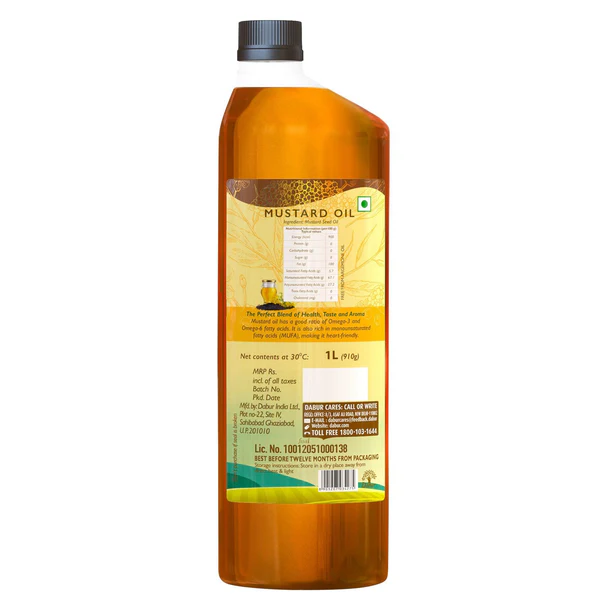 Dabur Cold Pressed Mustard Oil | Rich in Omega 3 & 6 | Healthy, Pure & Flavorful Cooking Oil - 1L - Image 6