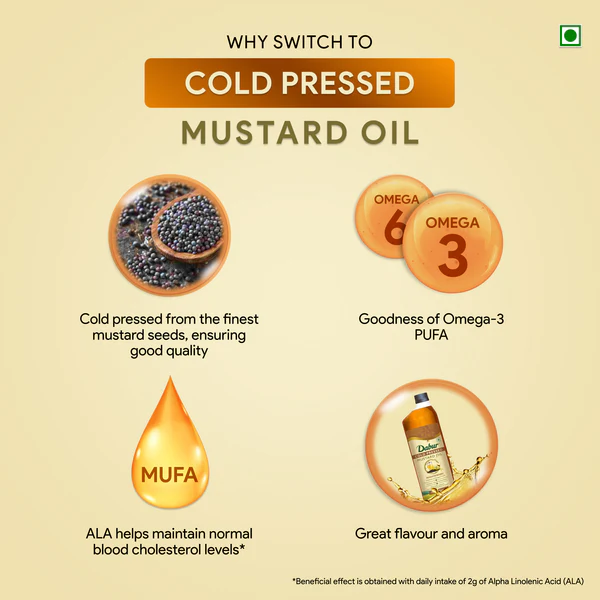 Dabur Cold Pressed Mustard Oil | Rich in Omega 3 & 6 | Healthy, Pure & Flavorful Cooking Oil - 1L - Image 4