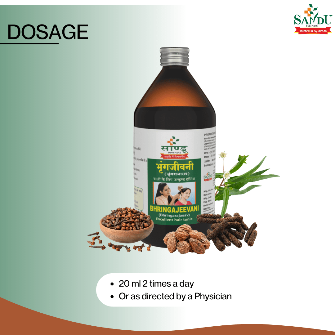 Sandu Bhringajeevani (450 ml) Rejuvenating Ayurvedic Hair Tonic - Image 3