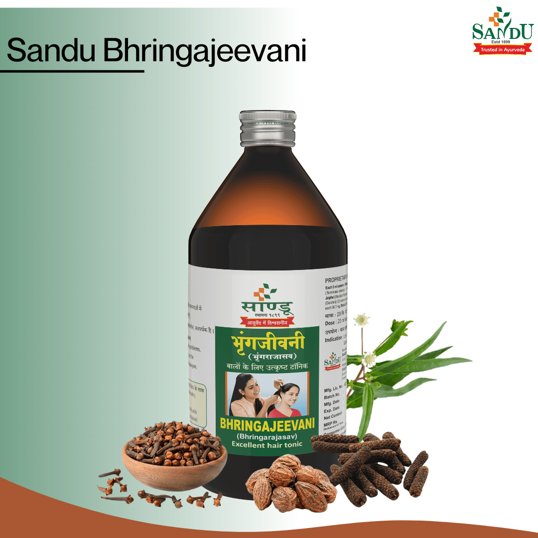 Sandu Bhringajeevani (450 ml) Rejuvenating Ayurvedic Hair Tonic - Image 2