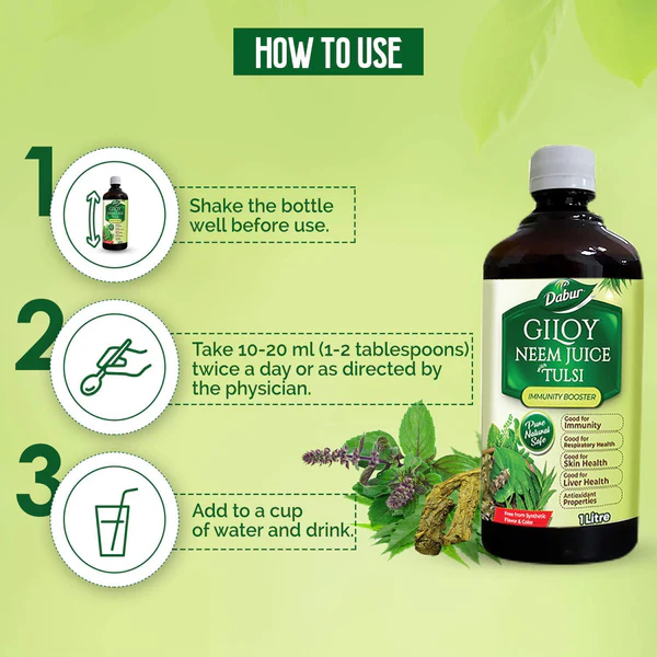 Dabur Giloy Neem Tulsi Juice for Immunity, Respiratory, Skin & Liver Health - Pack of 2 - Image 5