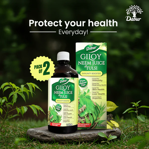Dabur Giloy Neem Tulsi Juice for Immunity, Respiratory, Skin & Liver Health - Pack of 2