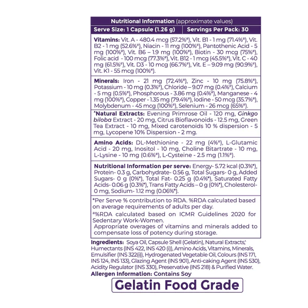 Siens By Dabur Multivitamin for Women | 32 nutrients to Overall Health, Energy, Hormonal balance & Joint - Pack of 2 - Image 3